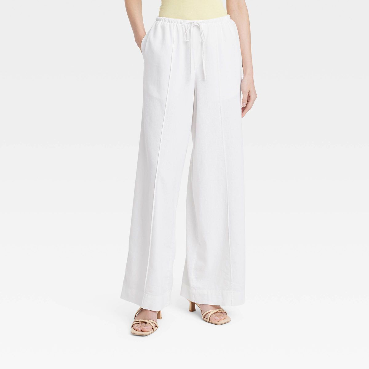 Women's High-Rise Wide Leg Linen Pull-On Pants - A New Day™ White XL | Target