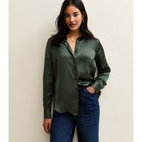 Women's Green Satin Long Sleeve Shirt New Look | New Look (UK)