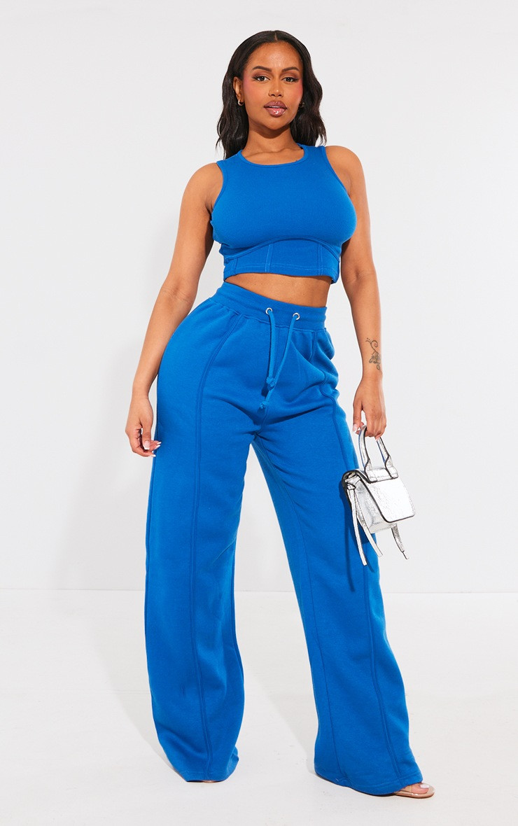 Shape Bright Blue Binded High Waist Wide Leg Sweatpants | PrettyLittleThing US