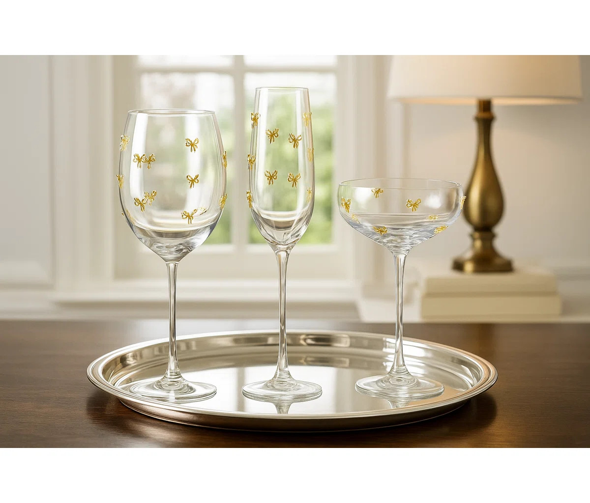 10 Strawberry Street Gold Bow Glassware, Flute (Set of 4) | Wayfair North America