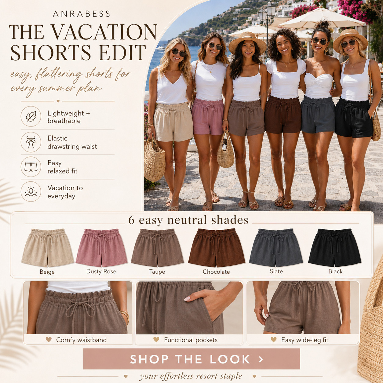 ANRABESS Summer Chic | Casual High Waisted Wide Leg Drawstring Loungewear Shorts

The easy drawstring shorts that make summer outfits feel relaxed, flattering, and effortlessly resort-ready! ☀️ 

These ANRABESS high-waisted wide leg lounge shorts are the kind of everyday summer staple that makes getting dressed so much easier. 

They’re lightweight, breathable, and comfy with an elastic drawstring waist, functional pockets, and an easy relaxed fit that still looks cute styled with a simple tank, bodysuit, tee, swimsuit, or oversized button-down.

This is the edit to check first if you want shorts that work for vacation mornings, beach walks, resort days, lake weekends, errands, coffee runs, travel days, pool cover-up looks, casual brunch, lounging, and everyday summer outfits. 

They solve the “I want to be comfortable but still look put together” problem perfectly — soft and easy like lounge shorts, but polished enough to wear out.

I love that the neutral shades make them so easy to rewear: beige, dusty rose, taupe, chocolate, slate, and black all feel wearable, packable, and easy to mix with what you already own.

I pulled together the colors worth checking first so you can skip the scroll and go straight to the shorts that feel the most versatile for summer.

📌 SAVE this for vacation outfits, comfy summer shorts, and easy neutral staples you’ll reach for on repeat.

↓ Everything is linked!

#LTKActive #LTKSaleAlert #LTKTravel