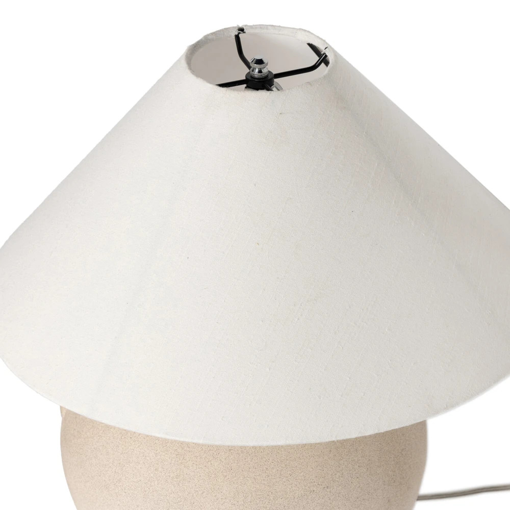 Maisie Updated Traditional White Linen Shade Light Sand Ceramic Table Lamp | Kathy Kuo Home