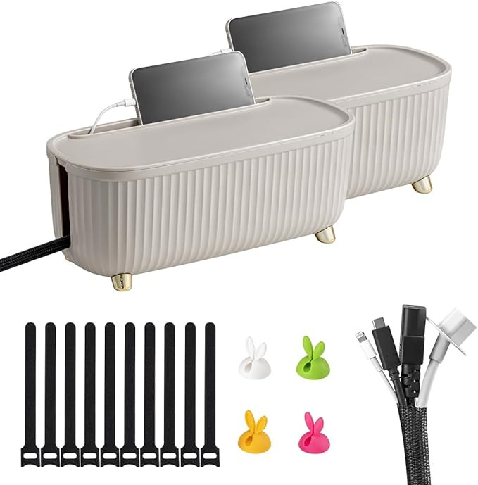 Cable Management Box - 2 Cord Organizer Boxes - Neatly Organize Cables in Style - Ideal Cable Sto... | Amazon (US)