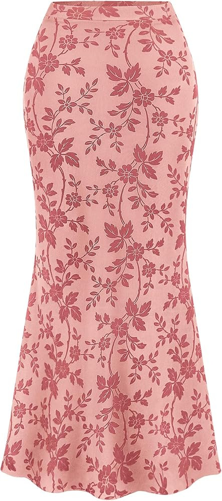 BTFBM Womens Floral Mesh Maxi Skirt 2026 Spring Summer Elastic High Waisted Boho Elegant Mermaid ... | Amazon (US)