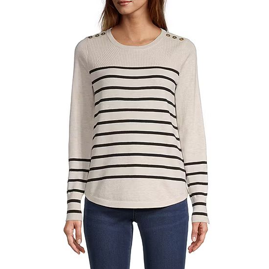 Liz Claiborne Petite Womens Crew Neck Long Sleeve Pullover Sweater | JCPenney