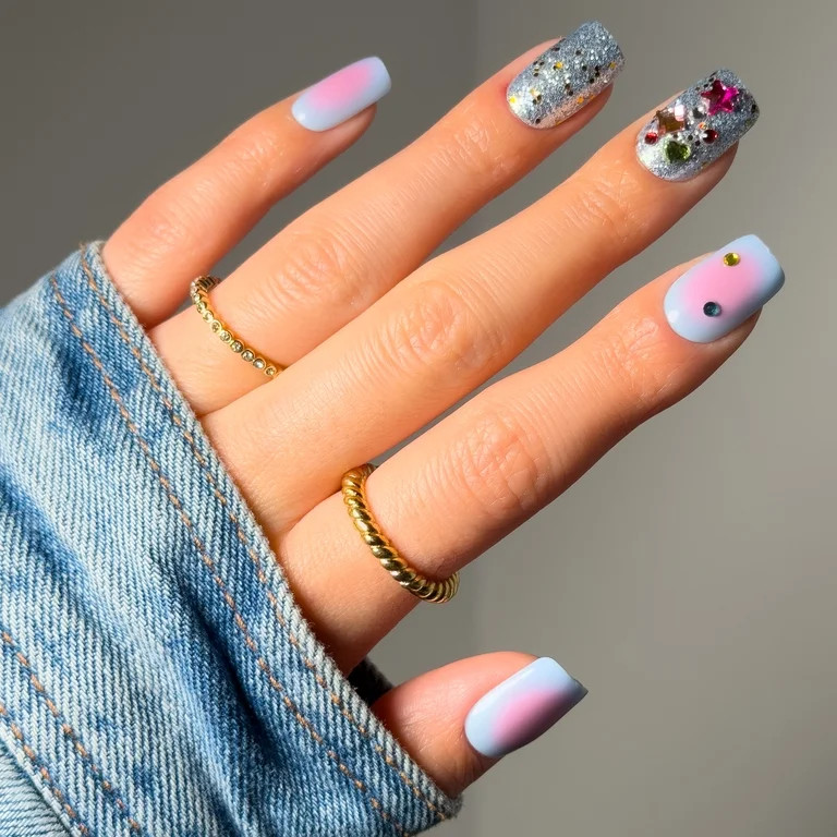 Salon Perfect Artificial Fake Press On Nails, 481 Charmed Aura, Short Square, File, Glue and Prep... | Walmart (US)