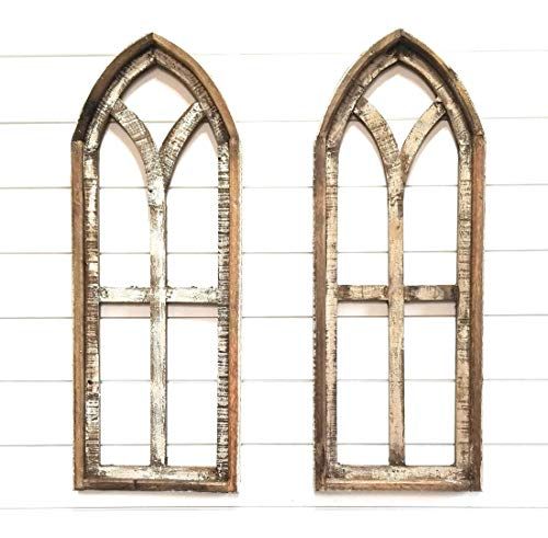 Farmhouse Wooden Wall Windows Small Ivory Point Arches Set of 2 - Rustic Cathedral Wood Windows- ... | Amazon (US)
