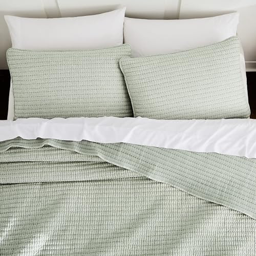 WDCOZY Sage Green Twin Size Pick Stitch Quilt Set, 2 Pieces 68x90 inches | Amazon (US)