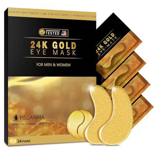 REDANHA 24 Pairs 24K Gold Under Eye Patches Face Masks Dark Circles Puffy Eye Bags Collagen Skincare Spa Trip Gift Eye Mask | Amazon (US)