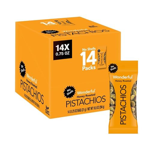 Wonderful Pistachios No Shells, Honey Roasted Nuts, 0.75 Ounce Bags (Pack of 14), Healthy Snacks, Gluten Free, Sweet, On-the-Go Protein Food for School, Office, or Lunch | Amazon (US)