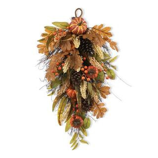 Glitzhome 15 in. Fall Pumpkin Leaf Swag Includes a Complimentary Black Metal Artificial Christmas... | The Home Depot