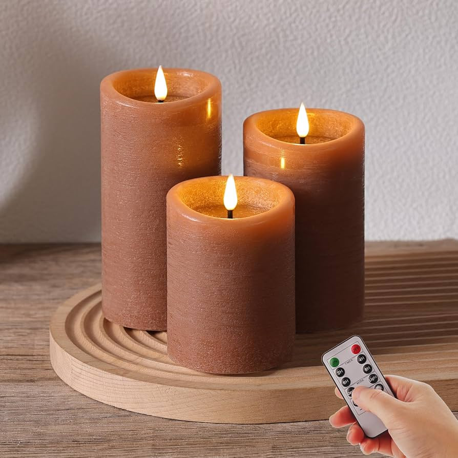Eywamage Terracotta Moving Flame LED Pillar Candles with Remote Set of 3 | Amazon (US)