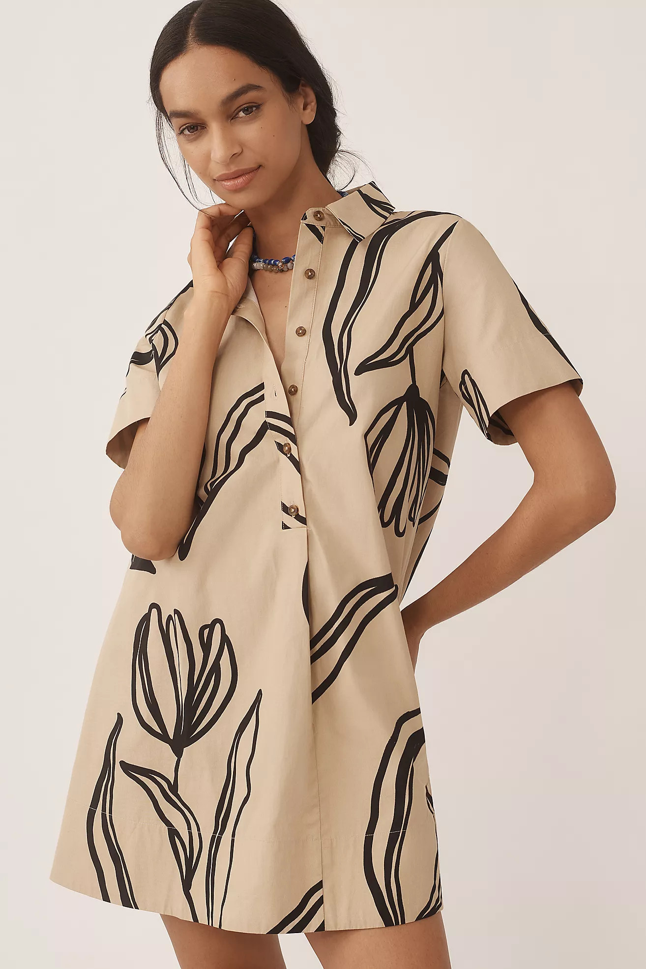 The Pollie Short-Sleeve Swing Tunic Mini Dress | Anthropologie (US)