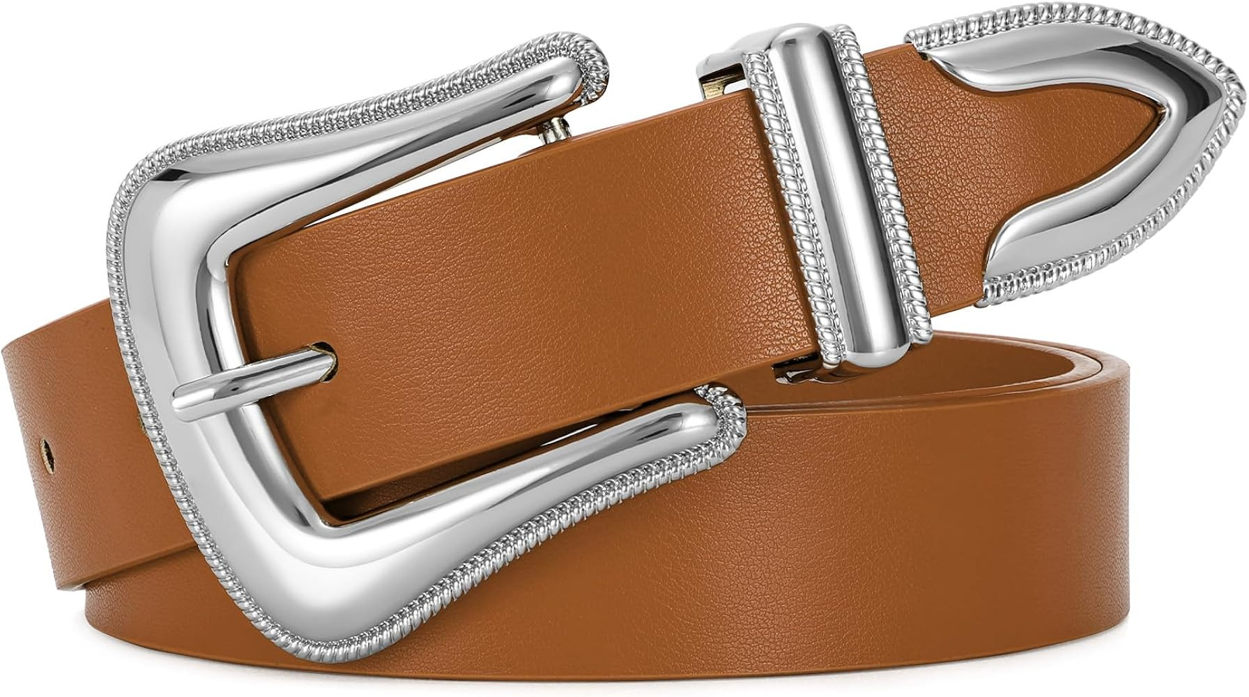 XZQTIVE Women's Leather Belt for Jeans Pants Dresses Fashion Ladies Western Leather Belt Silver B... | Amazon (US)