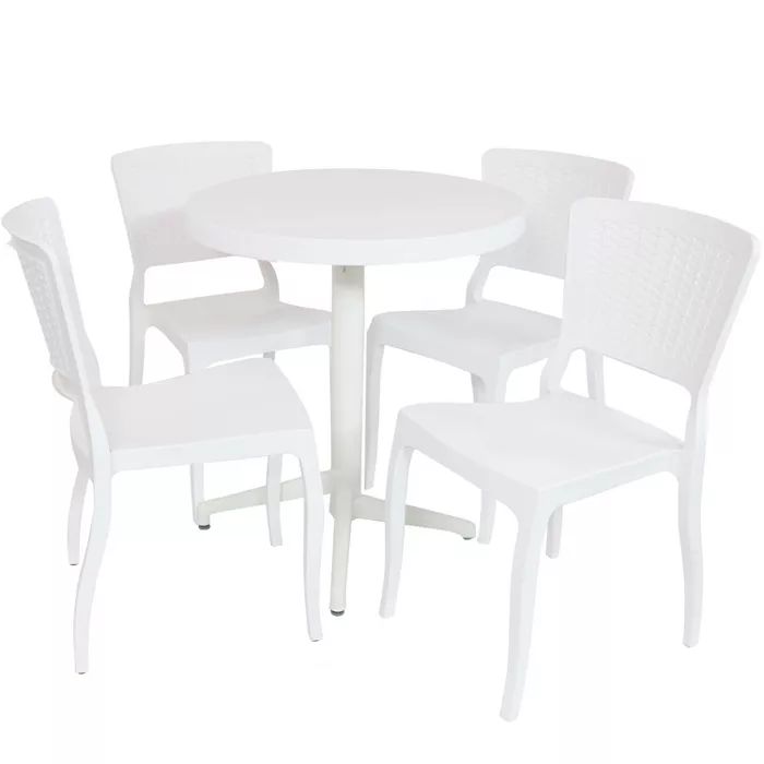 Hewitt 5pc All-Weather Plastic Patio Dining Set - White - Sunnydaze Decor | Target