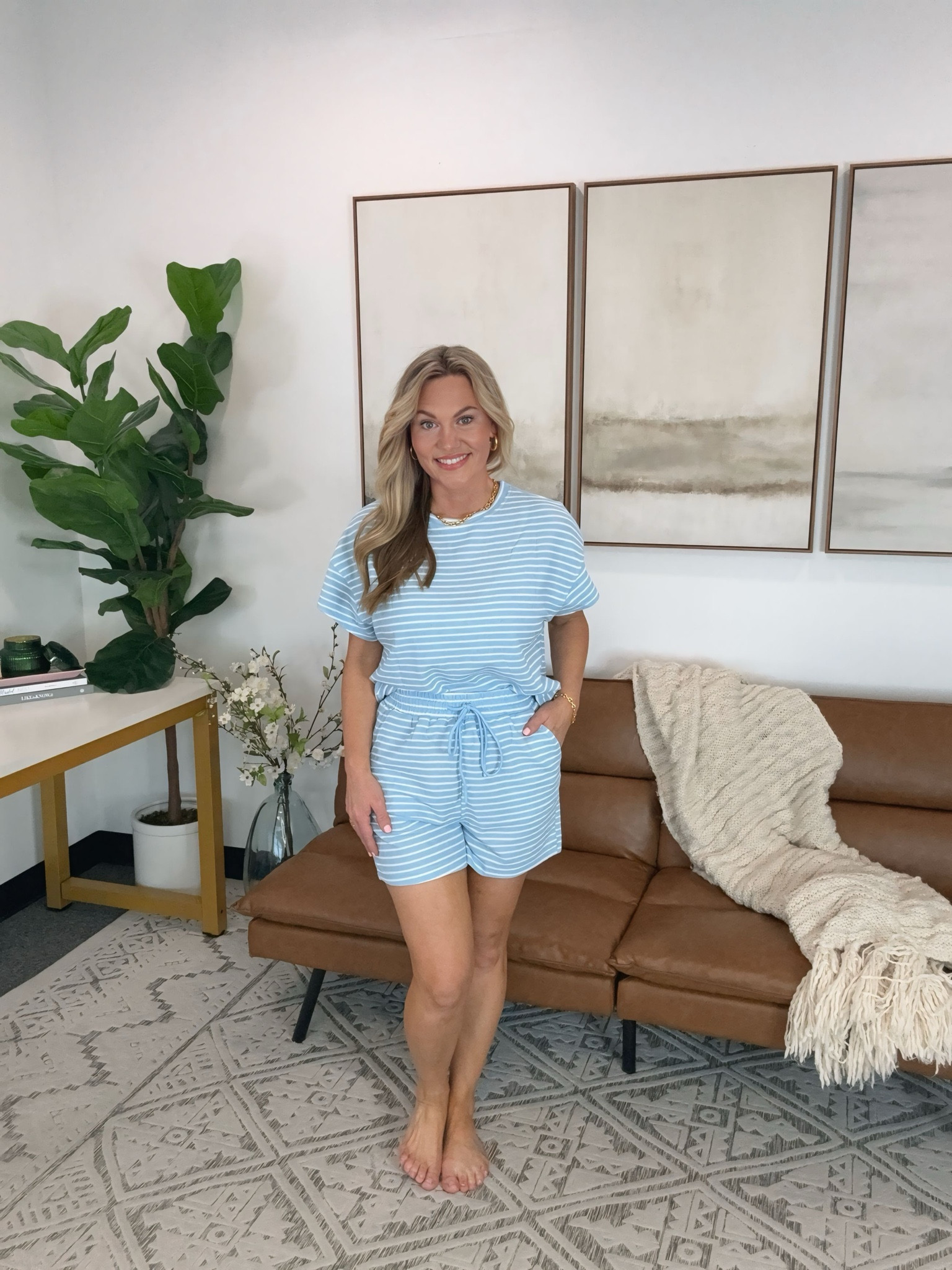 Striped knit set that doubles as the ideal travel pajama with a relaxed fit and drawstring shorts for all day comfort. Easy to wear from early flights to winding down at night while still looking refined. TTS medium, 5’2, size 7.5

AudrieDollins, travel outfit, pajama set, travel set, striped knit set, lounge set, airport outfit, comfortable outfit, everyday style, amazon fashion

#LTKTravel #LTKselfcare #LTKOver40