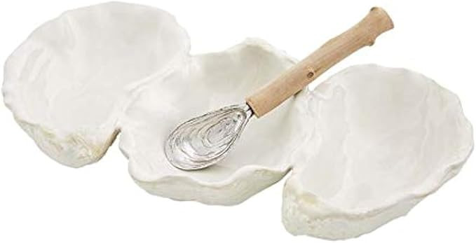 Mud Pie Oyster Shaped Triple Dip and Serving Set, White, 10.25" x 5.5" | Amazon (US)