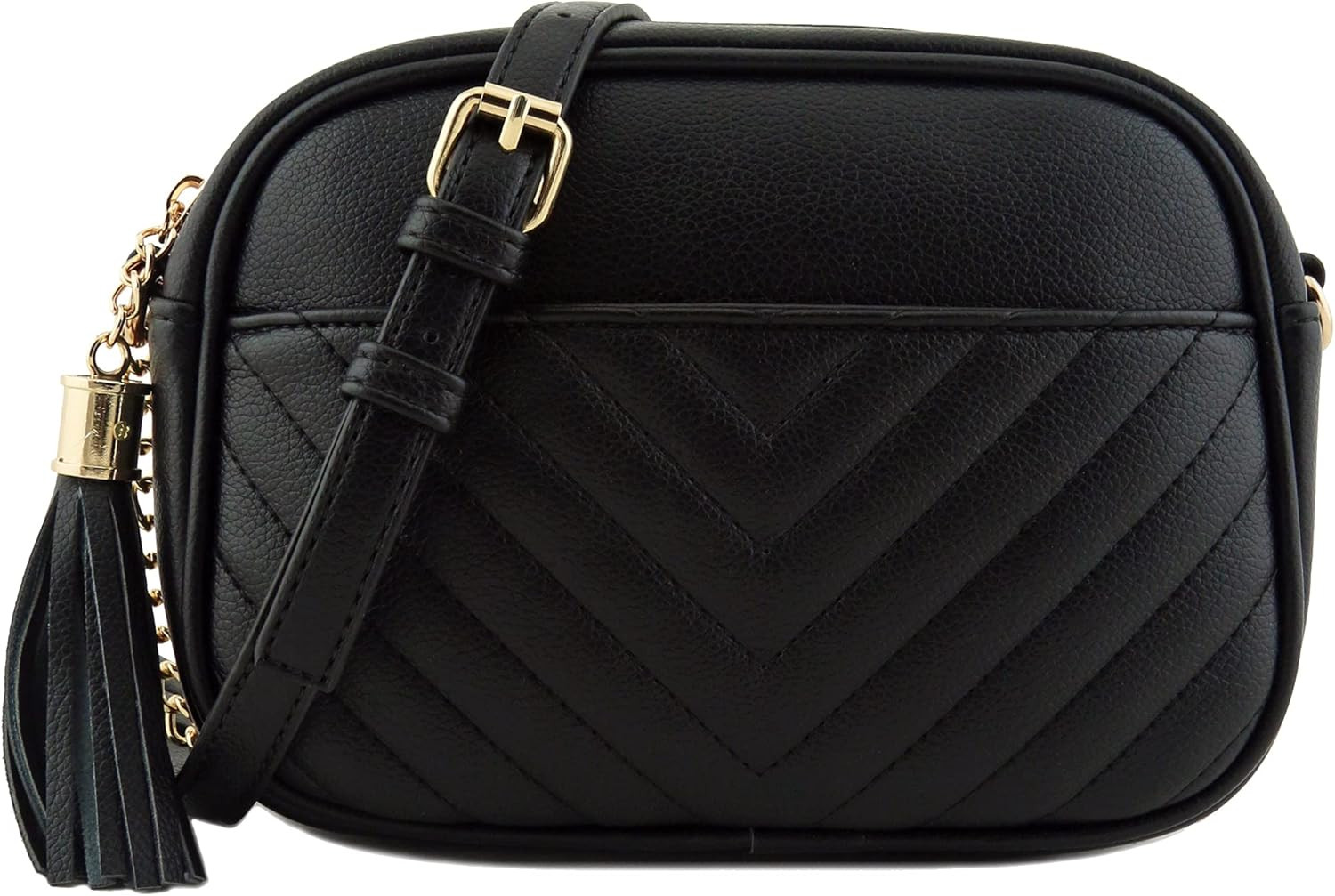 Chevron Quilted Crossbody Camera Bag with Chain Strap and Tassel | Amazon (US)