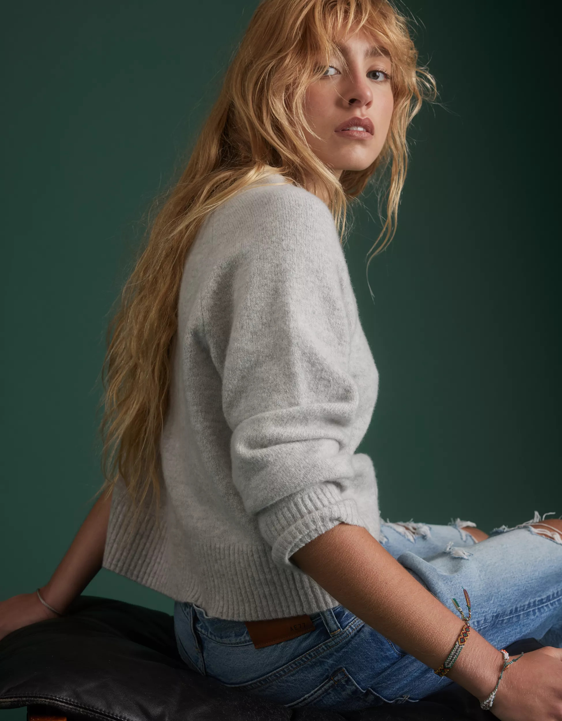 AE77 Premium Oversized Cropped Cashmere Sweater | American Eagle Outfitters (US & CA)