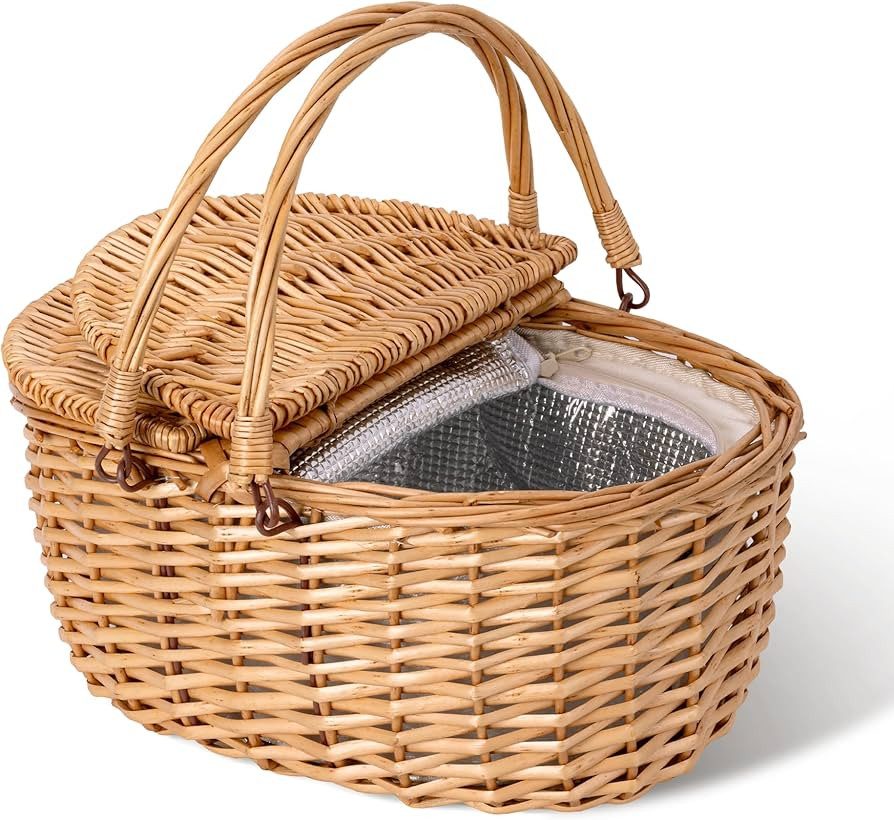 GRANNY SAYS Picnic Basket, Wicker Basket with Insulated Cooler, Woven Cute Basket with Handle, St... | Amazon (US)