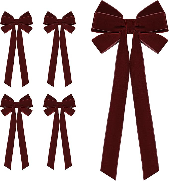 4PCS Velvet Christmas Wreath Bows 6.5" x 15" Vintage Christmas Ribbon Bows for Tree Garland Wreat... | Amazon (US)