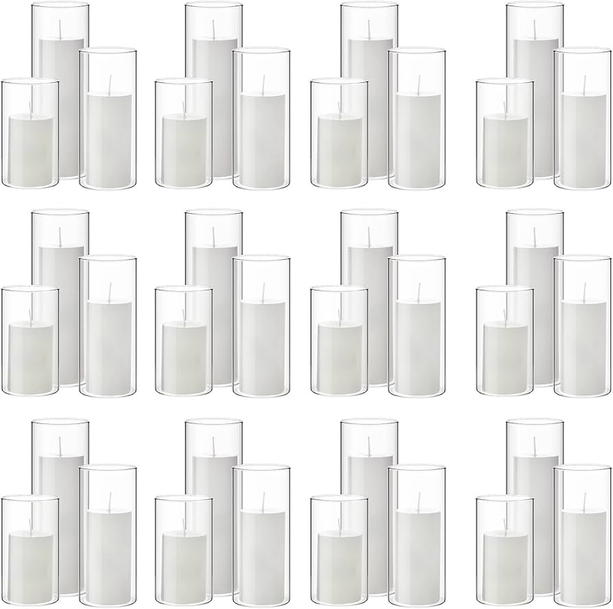 Shihanee Set of 36 Pillar Candles and Glass Cylinder Vases Clear Cylinder Candle Holders for Slim... | Amazon (US)