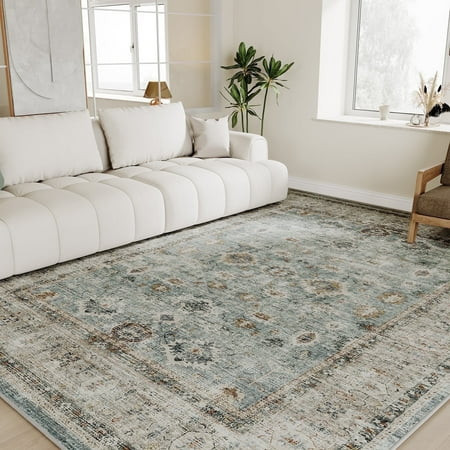 SIXHOME Rugs for Living Room Washable 8x10 Area Rugs Oriental Carpet Traditional Bedroom Dining Room Throw Rug Non Slip Vintage Foldable Distressed Print Neutral Indoor Rug Green | Walmart (US)