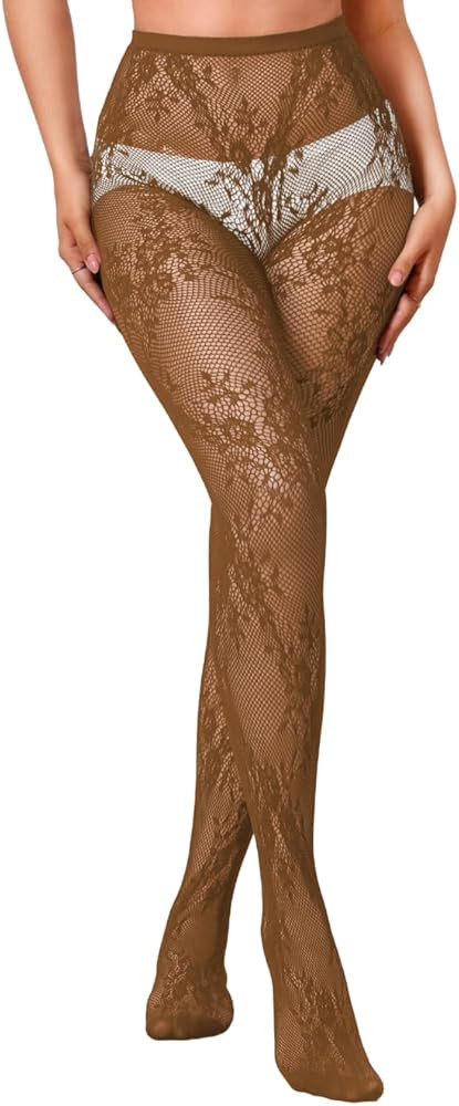Patterned Tights With Designs,Floral Lace Stockings For Women,Goth Fishnets Costume Concert | Amazon (US)