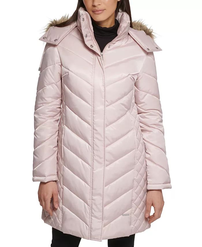 Women's Faux-Fur-Trim Hooded Puffer Coat | Macy's