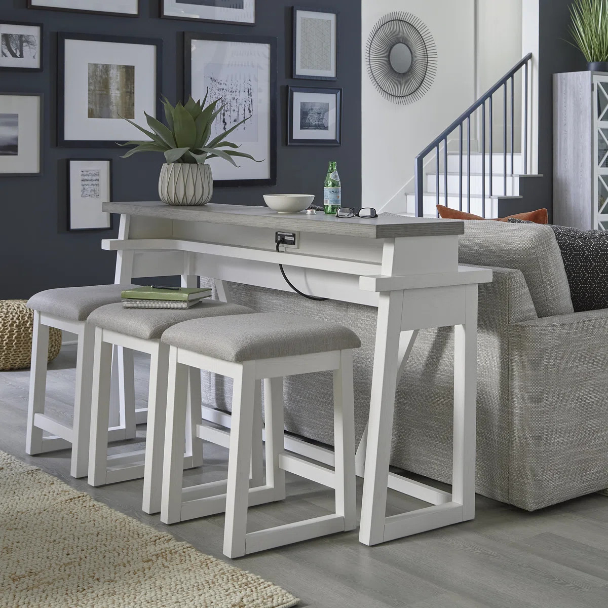 Maddison Console Bar Table and Stool Set w/ Charging Station | Wayfair North America