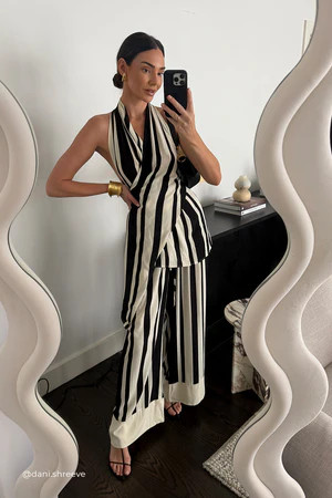 BEAU BLACK STRIPE HALTER TOP | DISSH