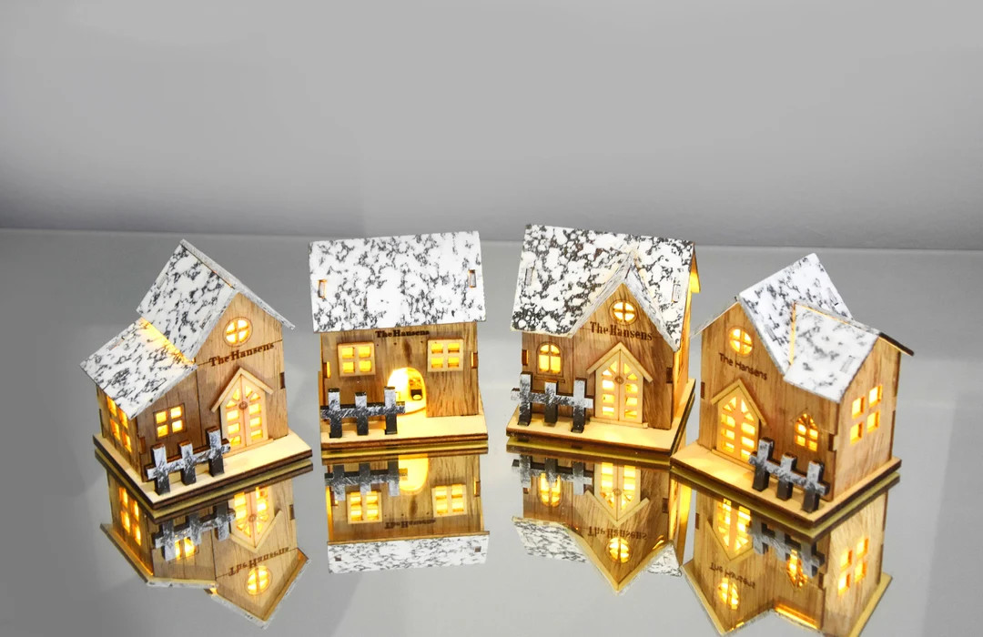 Personalized Pre-lit Wooden Christmas Houses  Engraved Gift - Etsy | Etsy (US)