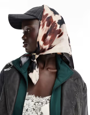 ASOS DESIGN satin headscarf in cow print | ASOS | ASOS (Global)