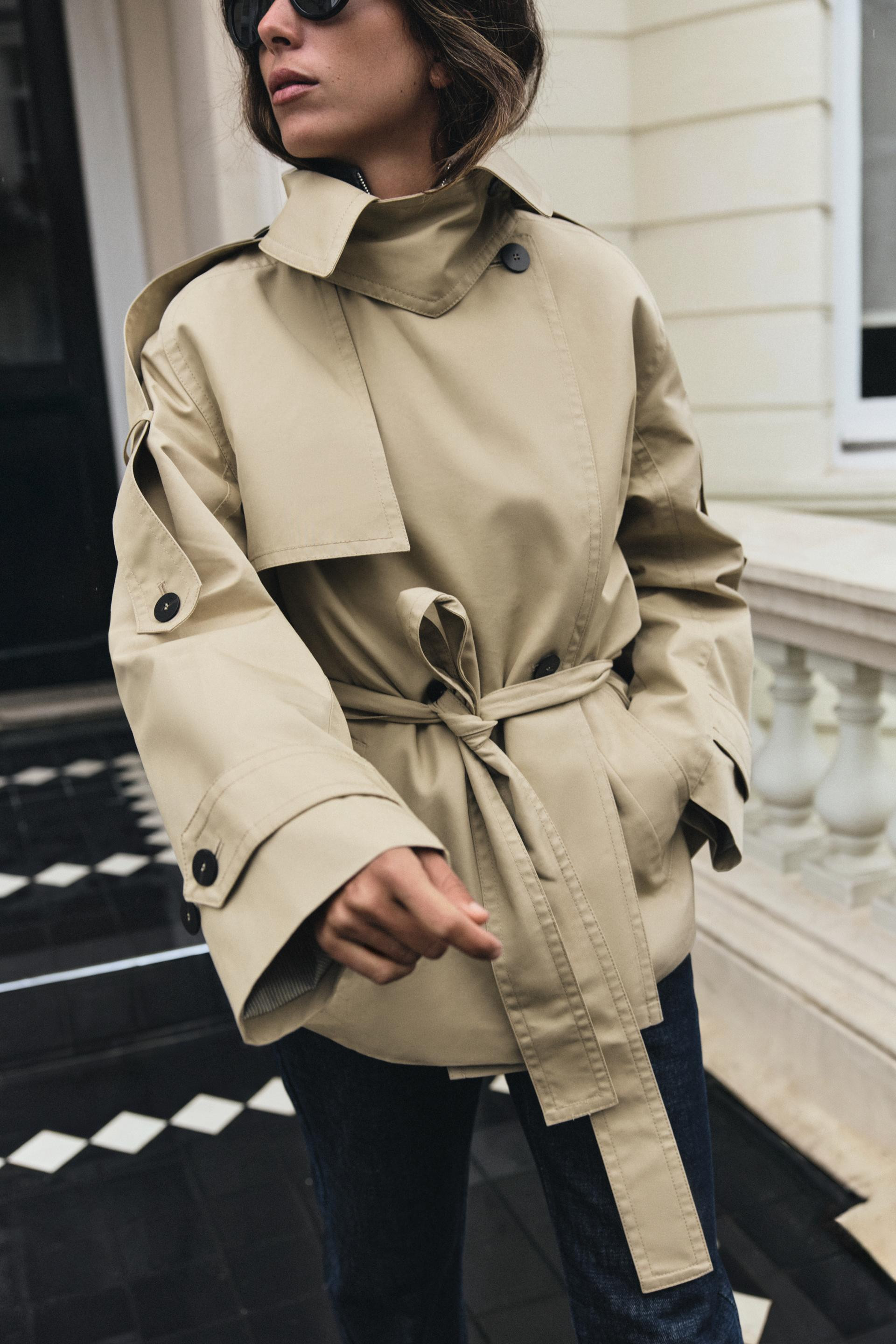 Zara - Short Water Repellent Trench Coat Zw Collection - Women - Black - Women | Zara US