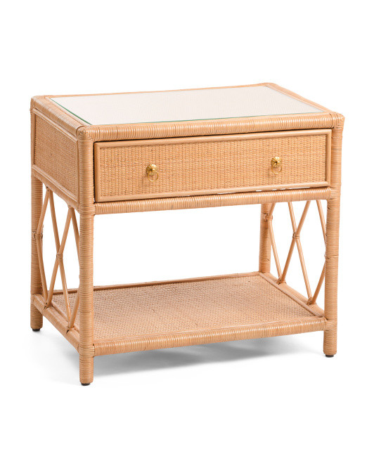 28x20x26 Rattan Nightstand With Tempered Glass Top | Furniture & Lighting | Marshalls | Marshalls
