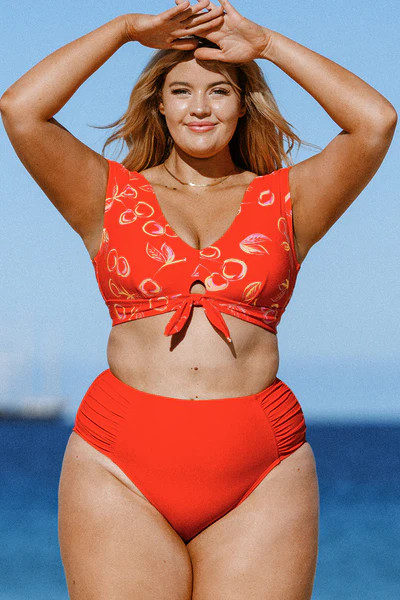 Sweet Cherries Midkini High Waist Tummy Control Plus Size Bikini | Cupshe