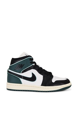 Air Jordan 1 Mid Sneaker in White, Black, Light Dew, & Oxidized Gree | Revolve Clothing (Global)