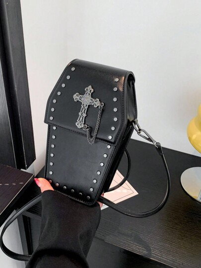 Gothic Style Coffin Crossbody Bag - Faux Leather Novelty Party Bag - Size one-size | SHEIN