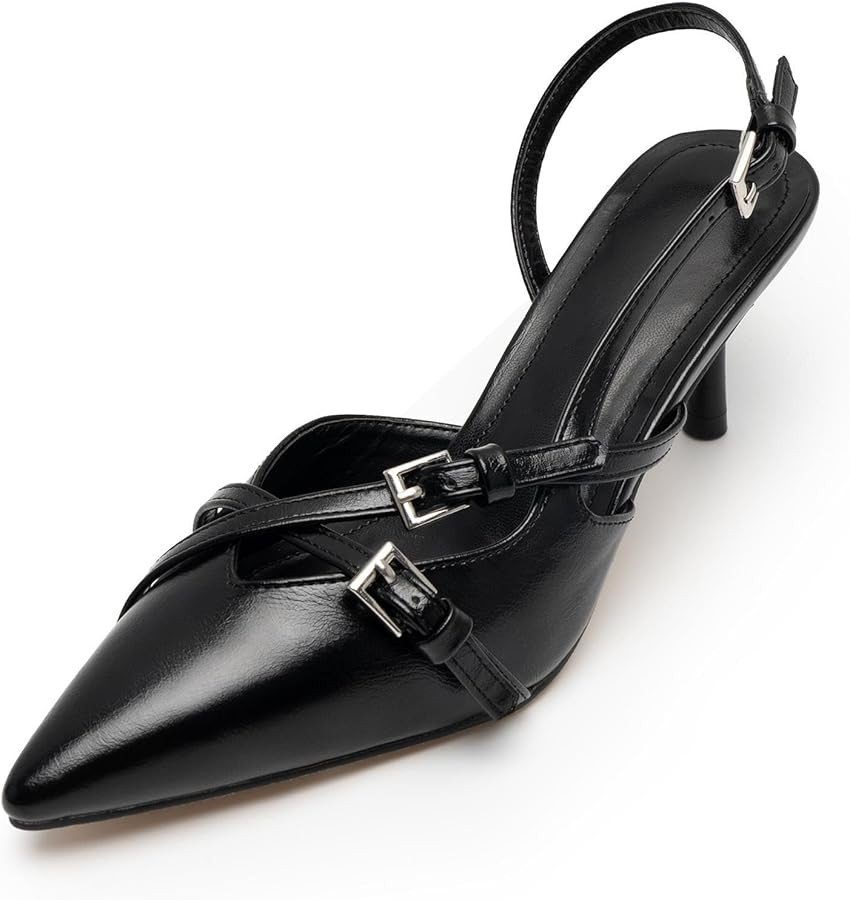 KaroNairy Kitten Heels for Women Pointed Toe Slingback Heels Closed Toe Low Heel Wedding Dress Pu... | Amazon (CA)