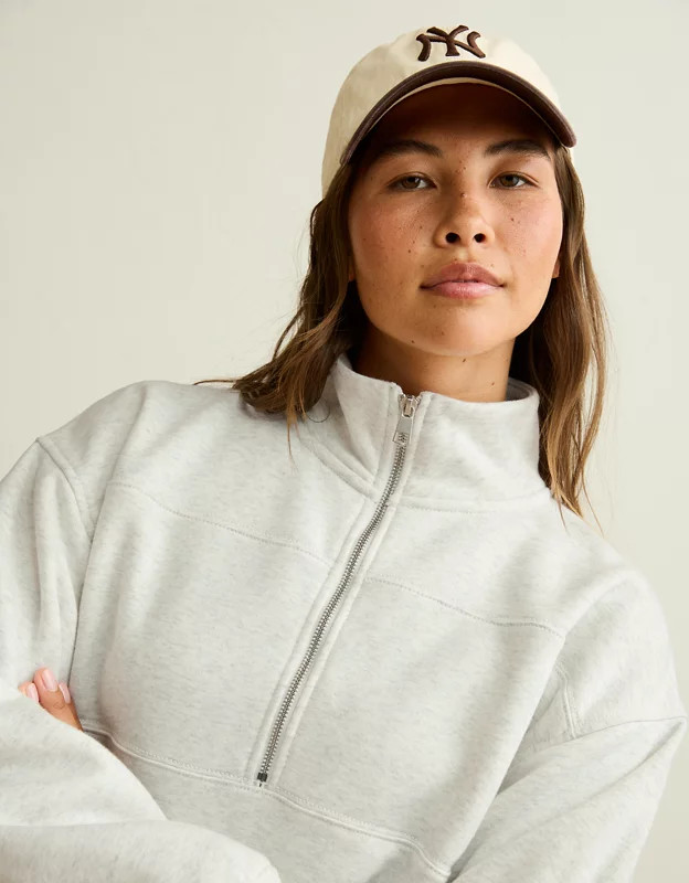 AE Everyday Luxe Quarter-Zip Sweatshirt Women's Heather Frost S | American Eagle Outfitters (US & CA)