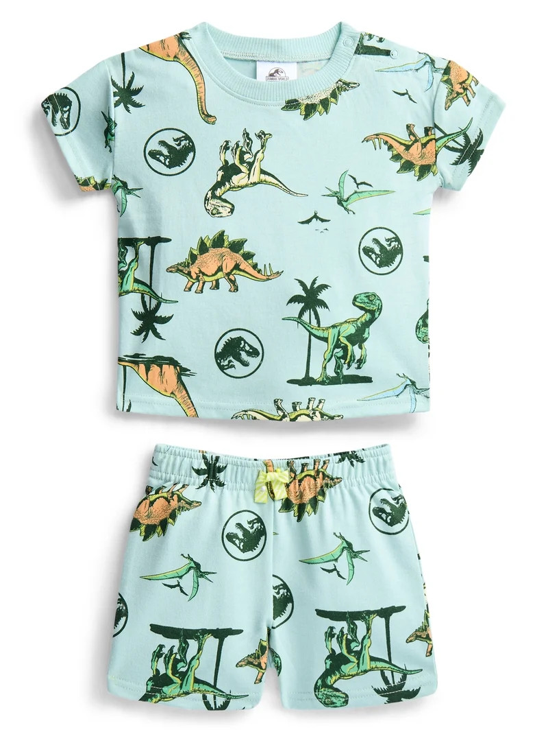 Jurassic World Baby Boys Allover Print Short Sleeve Tee and Shorts Set, 2-Piece, Sizes 0/3M-24M | Walmart (US)