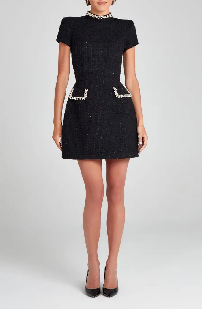 Simone Embellished Trim Shimmer Tweed Minidress | Nordstrom