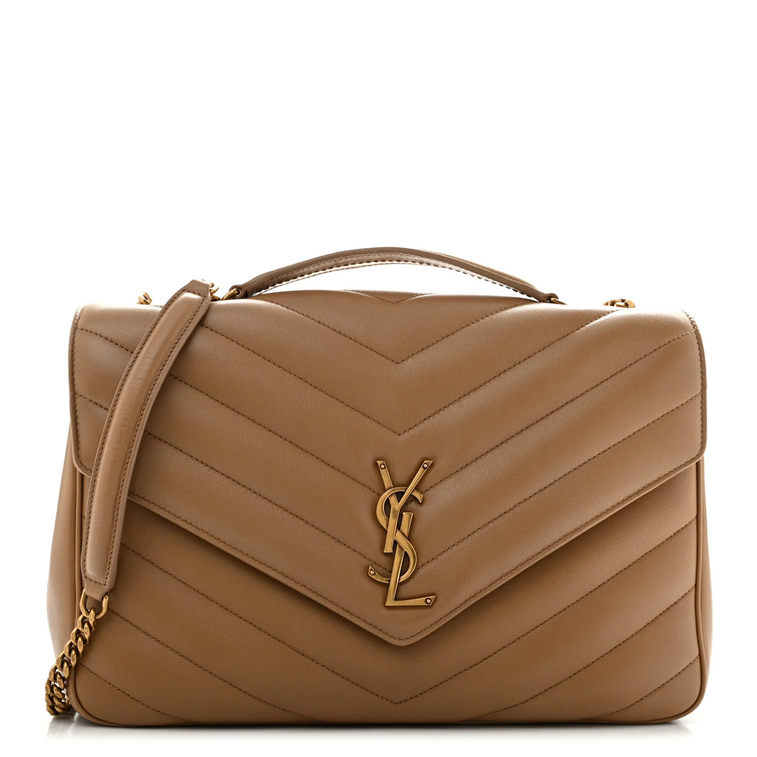 Saint Laurent Lambskin Chevron Quilted Large LouLou Natural Tan 1947504 | FASHIONPHILE (US)