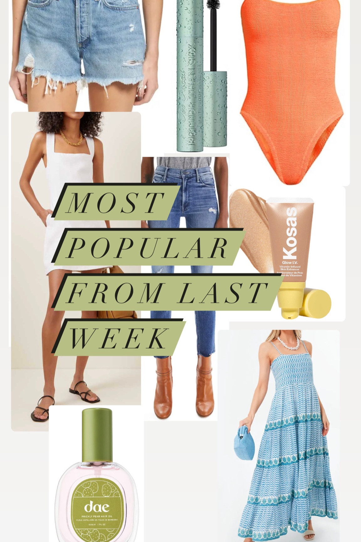 Most popular from the last week of March: best sellers and most clicked on: 
🍀 agolde distressed denim shorts 
Mother dazzler denim 
Alix Earle mascara
Hunza G Pamela one piece 
Kosas IV skin highlight 
Oliphant maxi dress
White linen dress 
Dar hair oil 

#LTKtravel #LTKFestival #LTKSeasonal