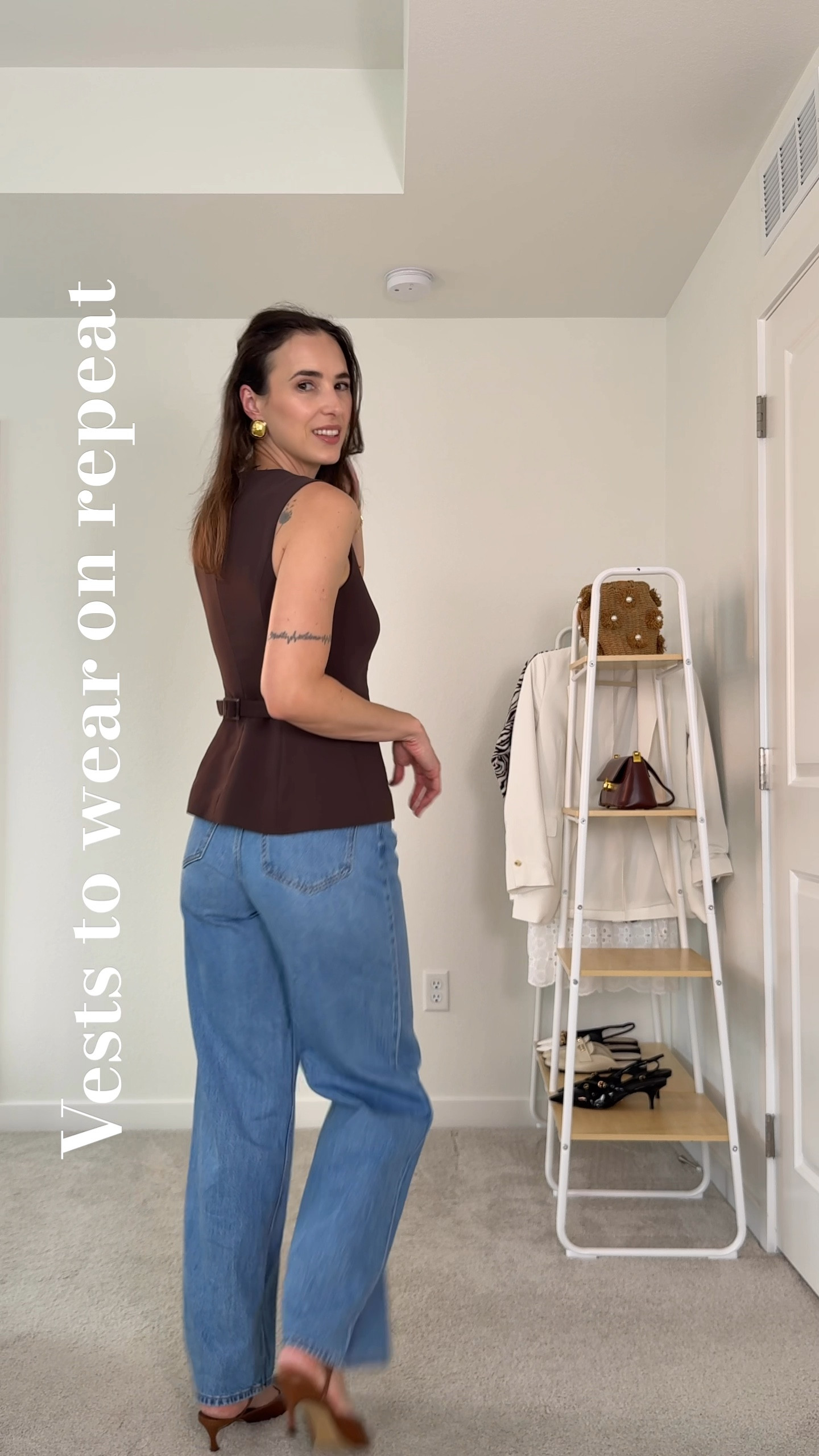 Brown, light pink, blue, and grey vests. 
High rise jeans 
Vest for women
Waistcoat for woman

#LTKStyleTip #LTKWorkwear #LTKSummerEdit