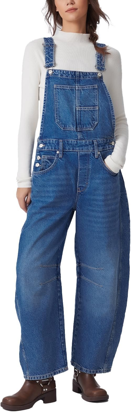 Ladyful Women's Denim Overall Casual Straight Wide Leg Bib Jeans Overall Adjustable Straps Denim ... | Amazon (US)