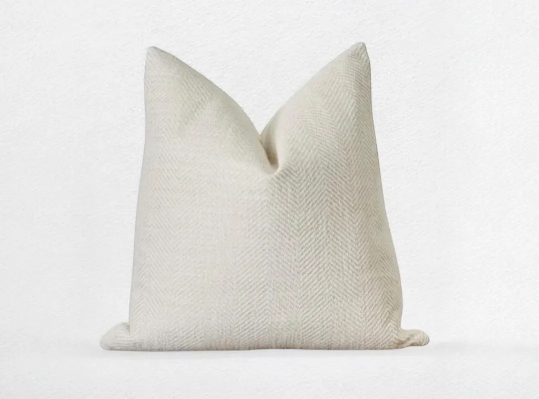 Cream Herringbone Pillow Cover, Modern Throw Pillow, Designer Pillow Cover, Farmhouse Pillow, Bei... | Etsy (US)