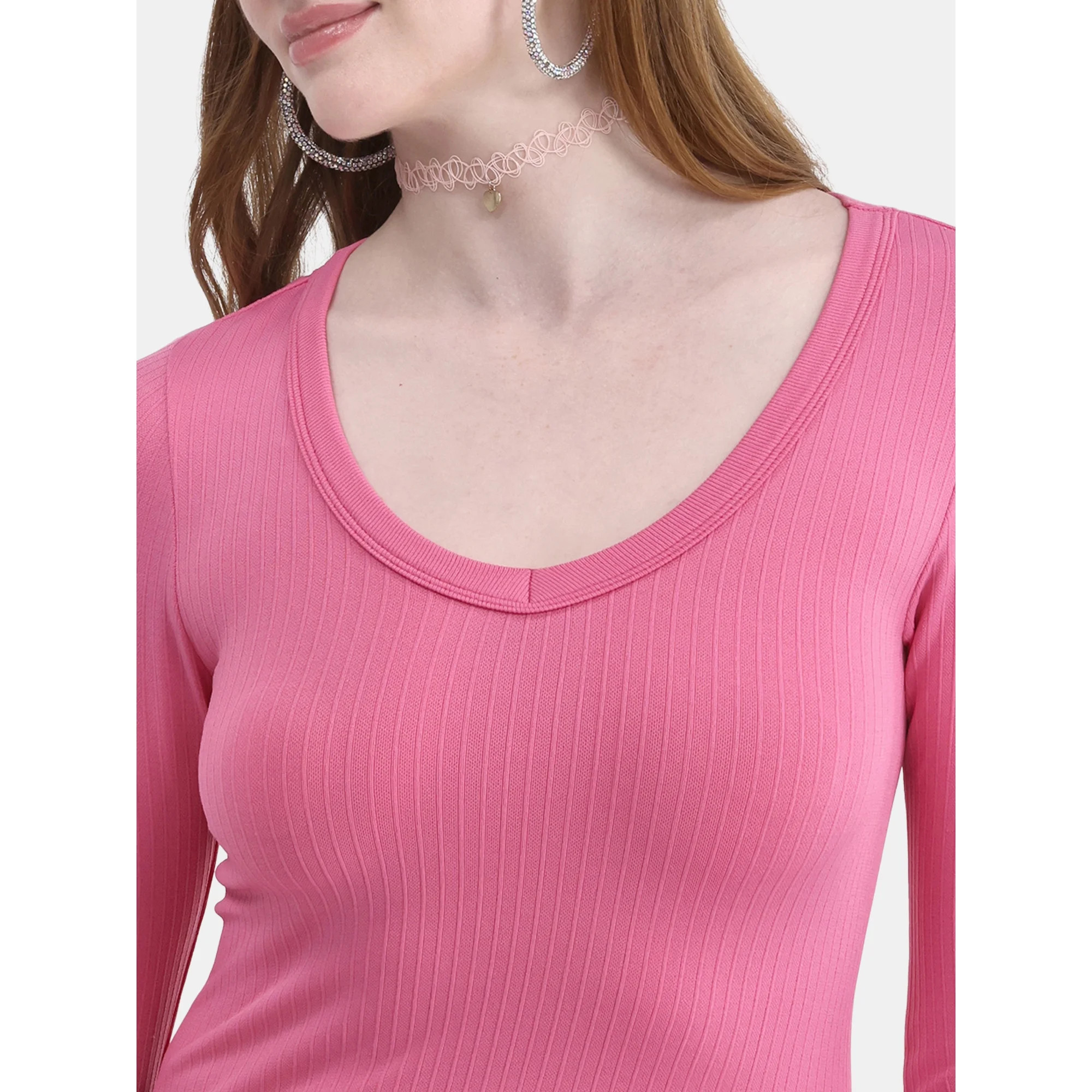 No Boundaries Seamless V-Neck Top with Long Sleeves, Women's | Walmart (US)