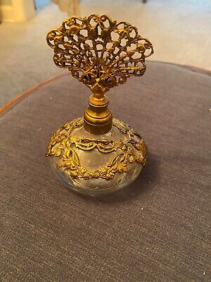 Vintage glass and brass perfume decanter | eBay US