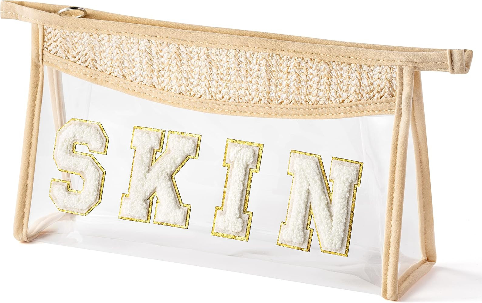 Belanttega Boho Patch SKIN Makeup Bag Clear Toiletry Bag Varsity Letter Travel Cosmetic Bag beige... | Amazon (US)